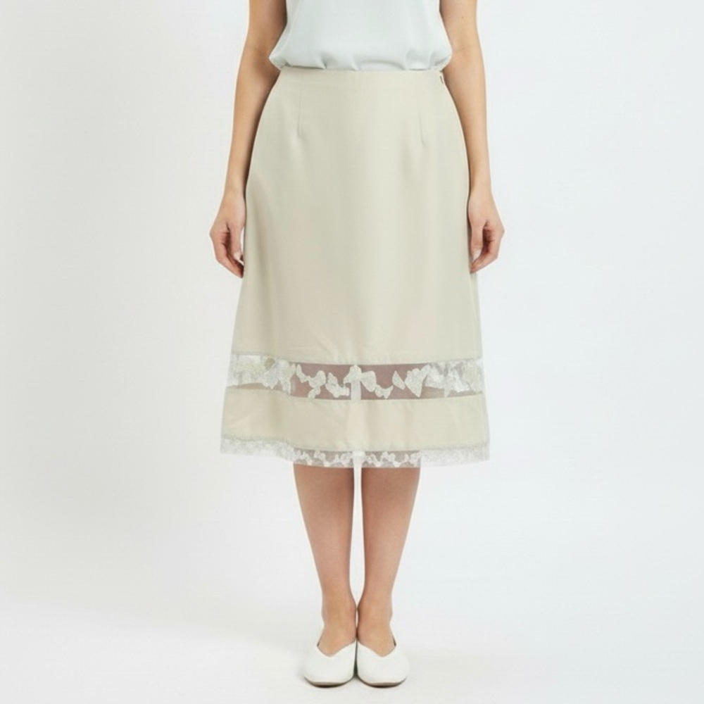 Pistachio Green Organza Trim w/ Butterflies Slip Skirt  - Medium 🇮🇹